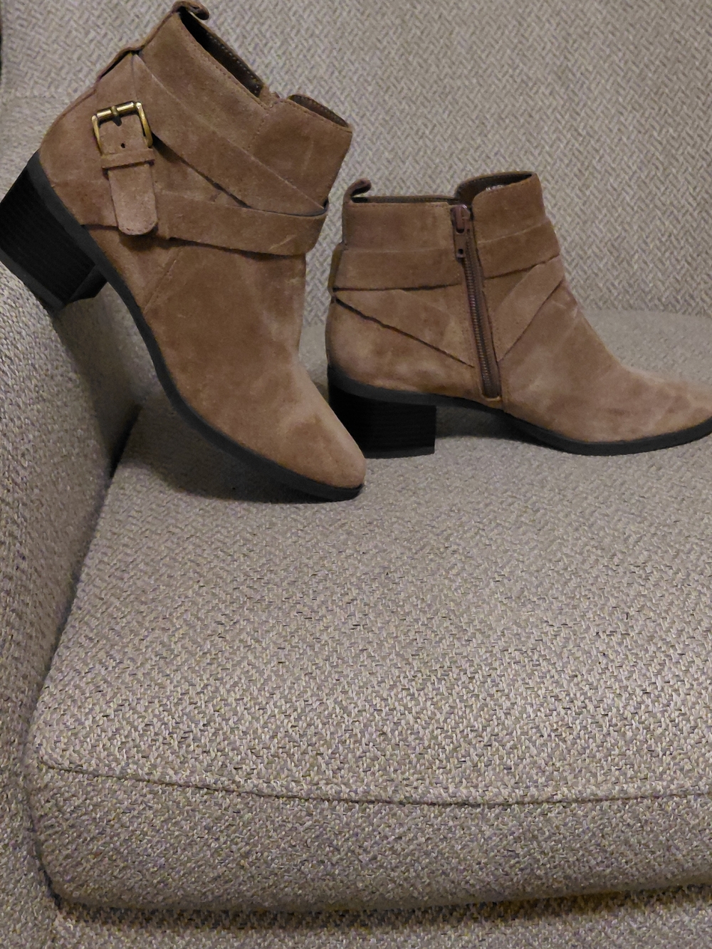 Classic Women's Taupe Suede Ankle Boots - Side Zip & Buckle